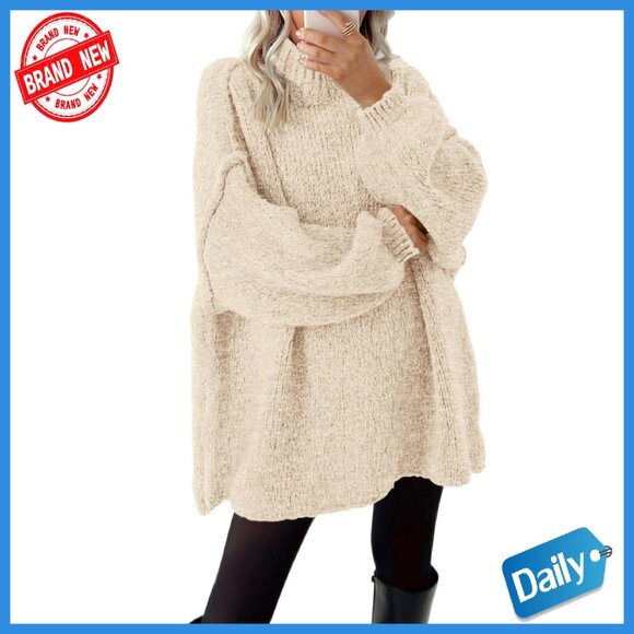 Oversized Cable Knit Mock Neck Pullover Sweater Women's Winter Thick